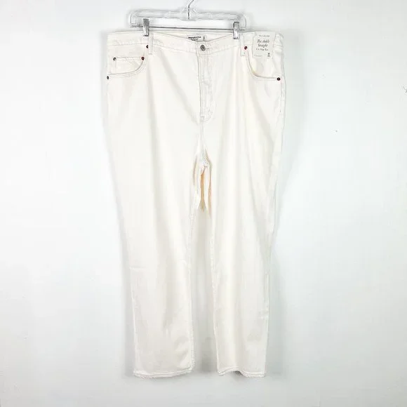 NWT Abercrombie & Fitch The Ankle Straight Ultra High Rise Cream Size 36 22 LONG - Picture 2 of 12